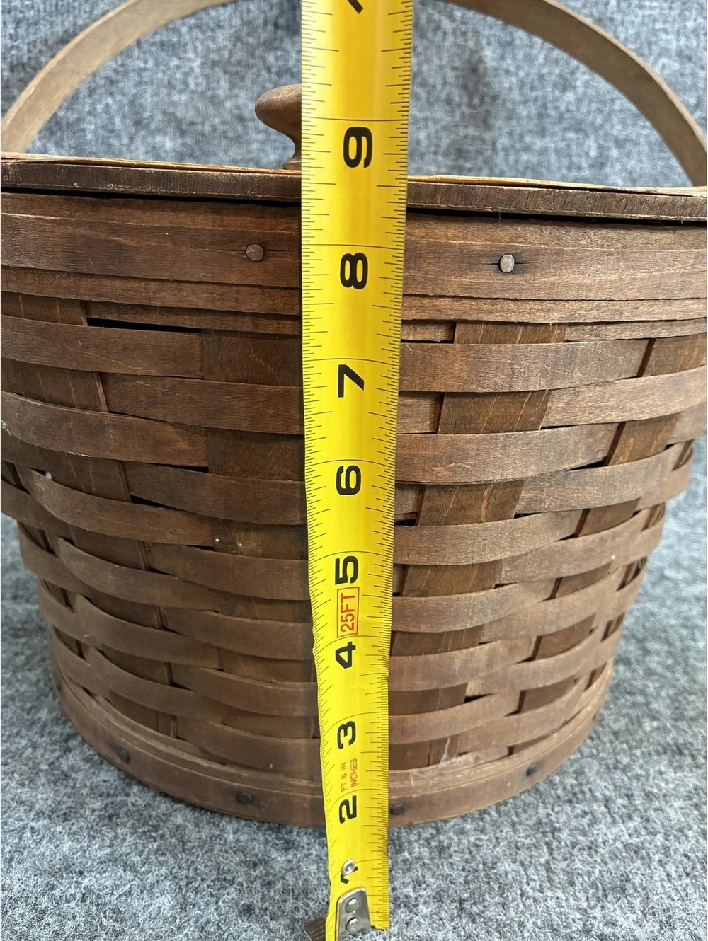 Vintage Longaberger Wooden Woven Sewing Basket with Lid and Handle SOME DAMAGE